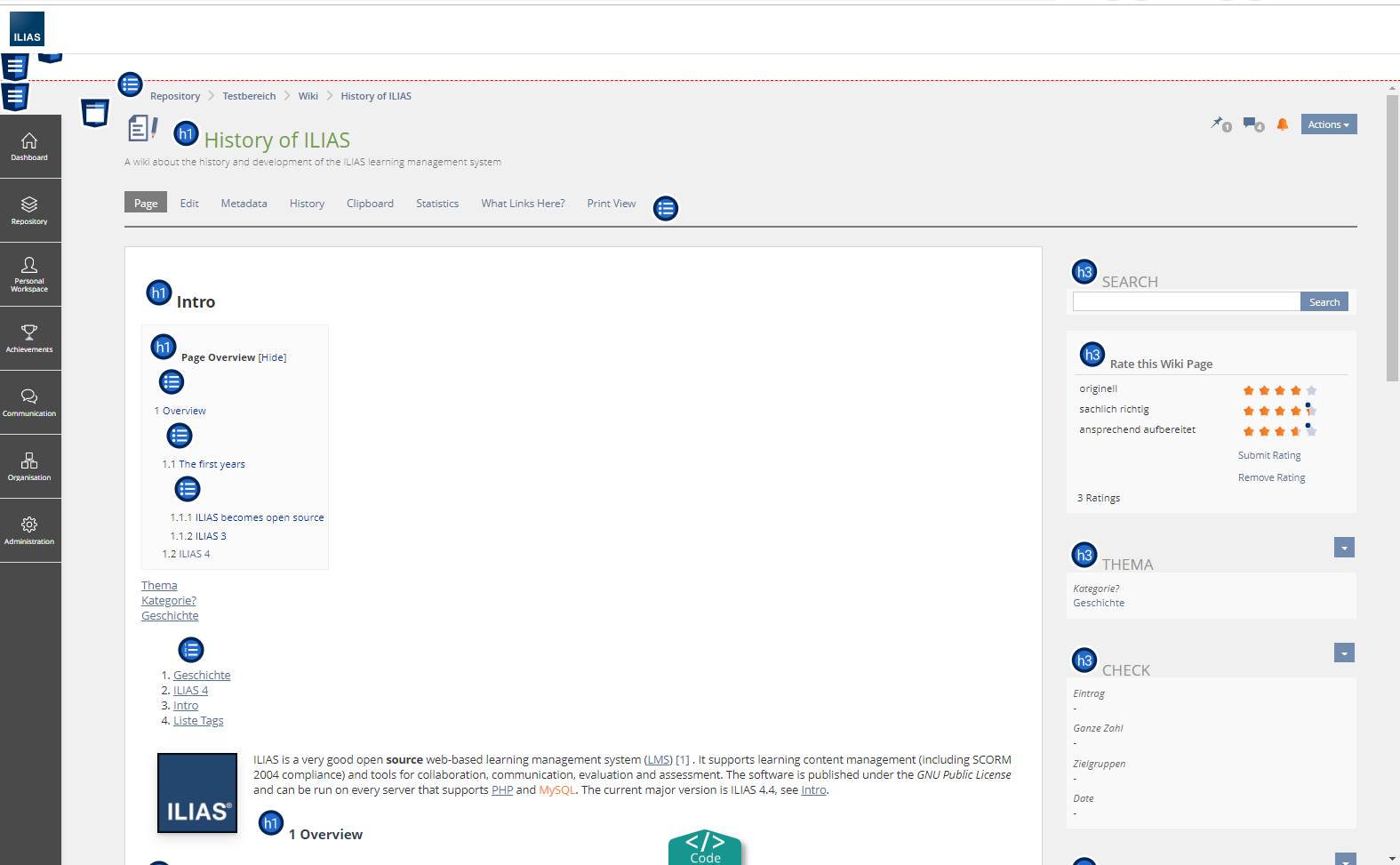 Screenshot unter Wave mit Strukturauszeichnungen 