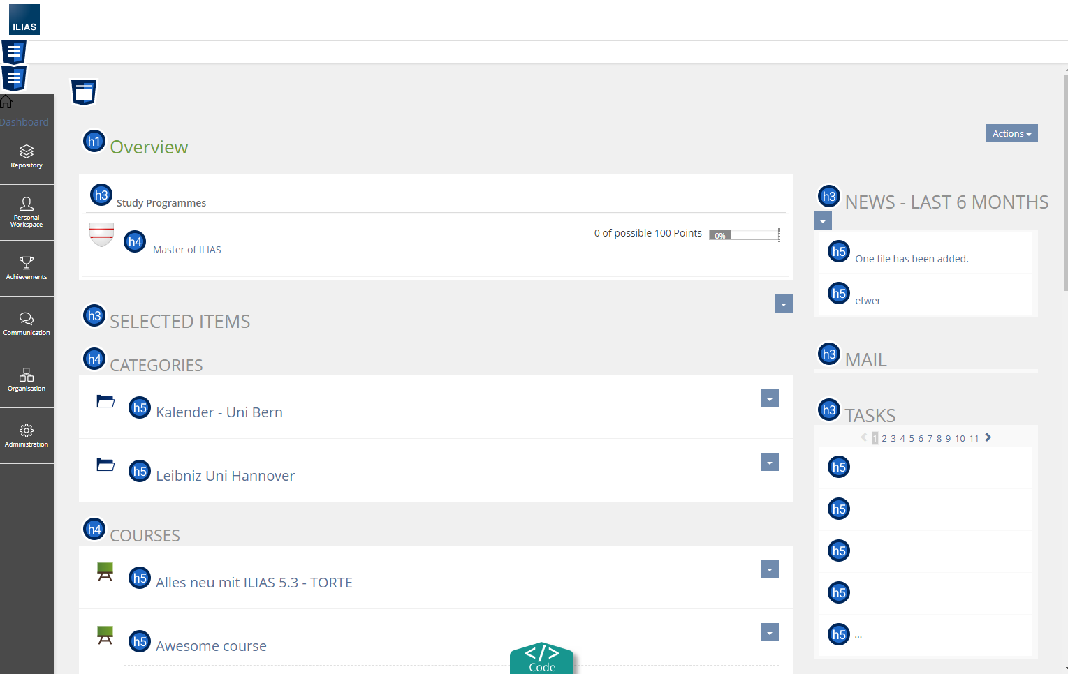 Screenshot unter Wave mit Strukturauszeichnungen 