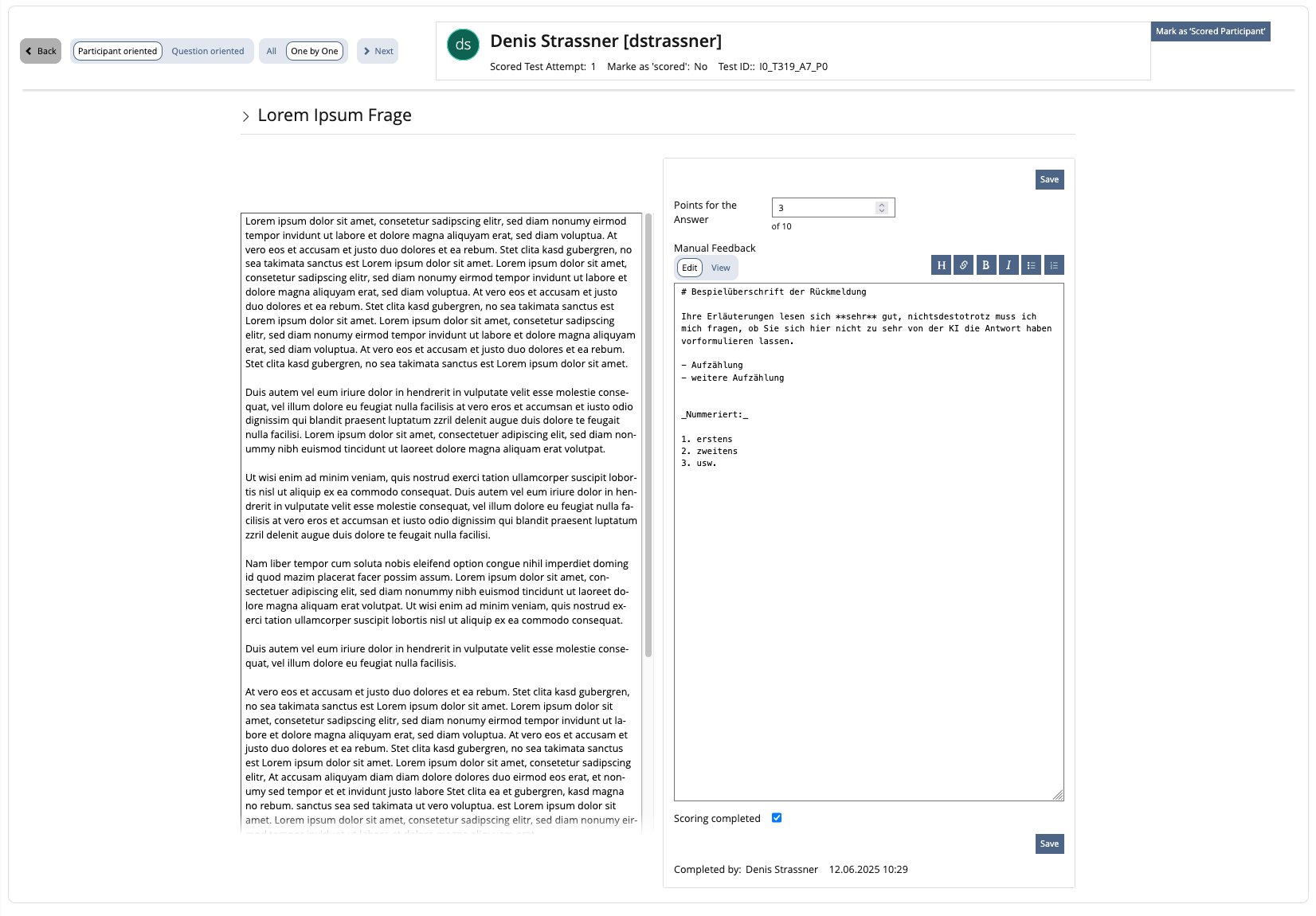 Mockup "Participant oriented - One by One"