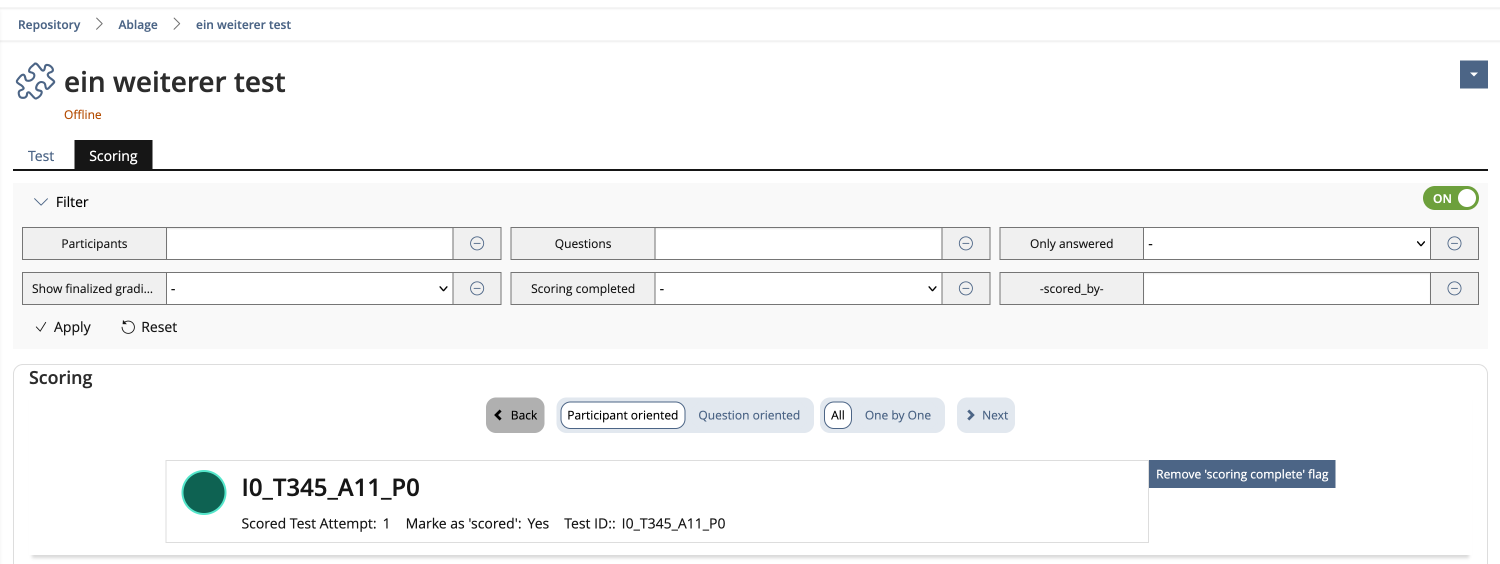 Screenshot Test Scoring Tab - Participant oriented