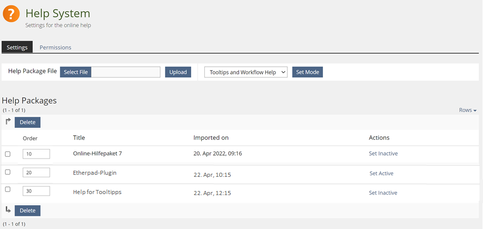Mock-Up of Help Packages in Administration