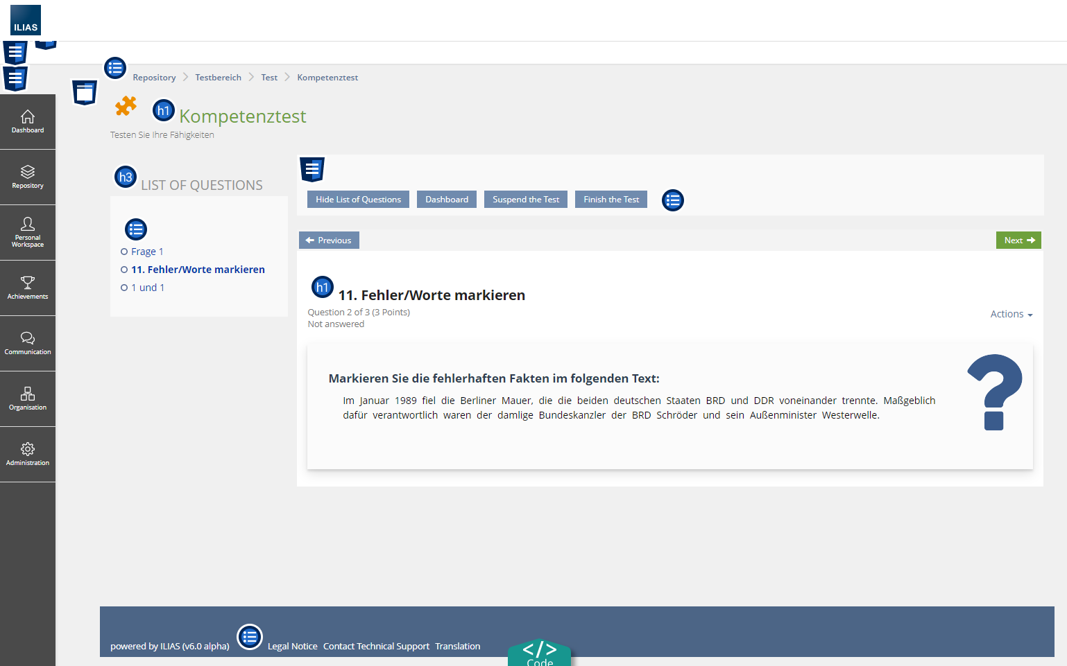 Screenshot unter Wave mit Strukturauszeichnungen 